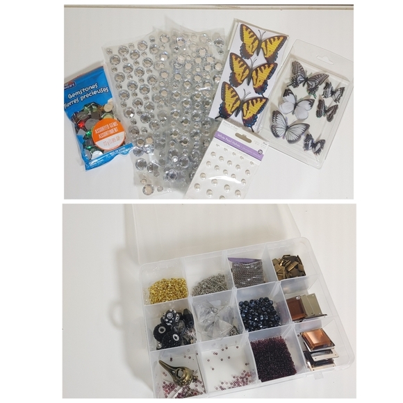 Crafting supplies assorted lot/ beading supplies,gem stones,3Dbutterfly stickers - Picture 1 of 8